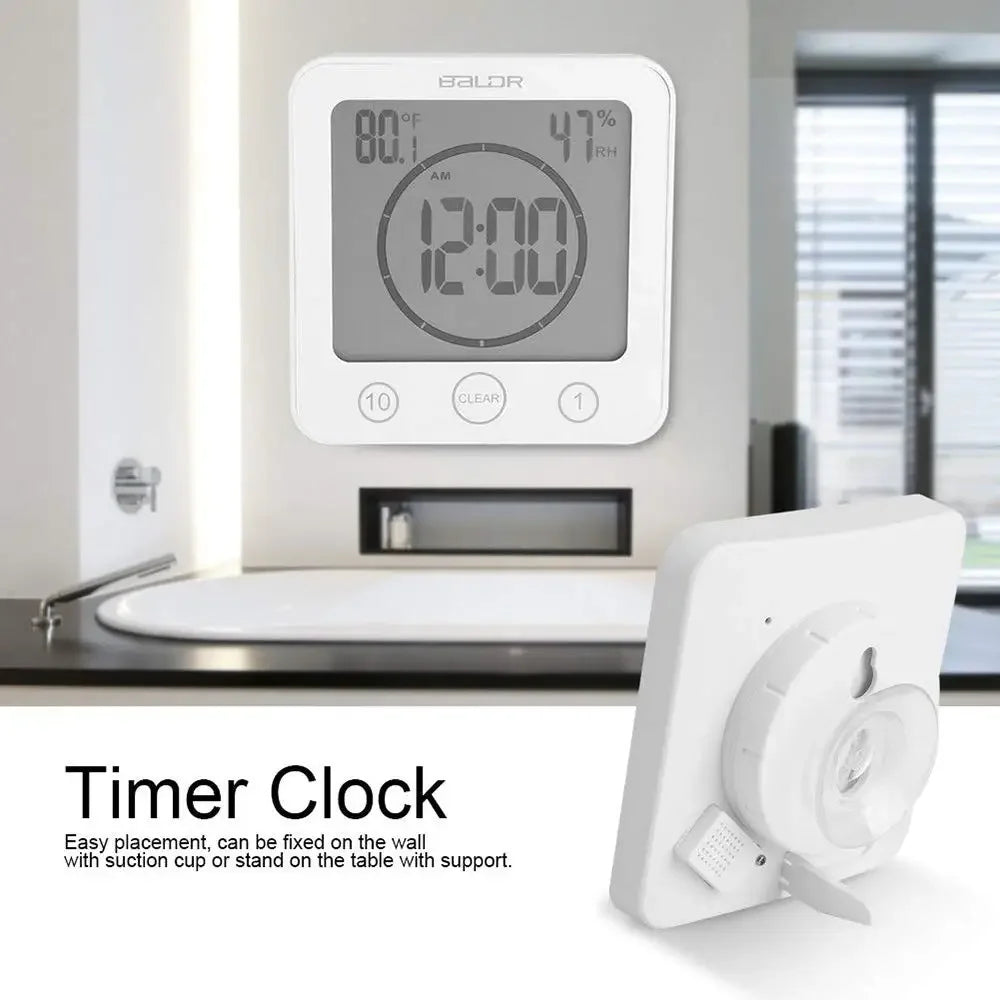 Digital Bathroom Wall Clock Timer,Waterproof for Water Spray,Touch Screen watch,Temperature Humidity wall clock for Shower room
