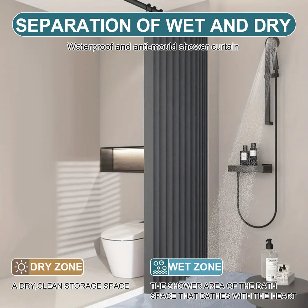 Foldable Magnetic Shower Curtain Waterproof Bath Curtain with 14 Hooks Privacy Bathroom Divider for Bathroom