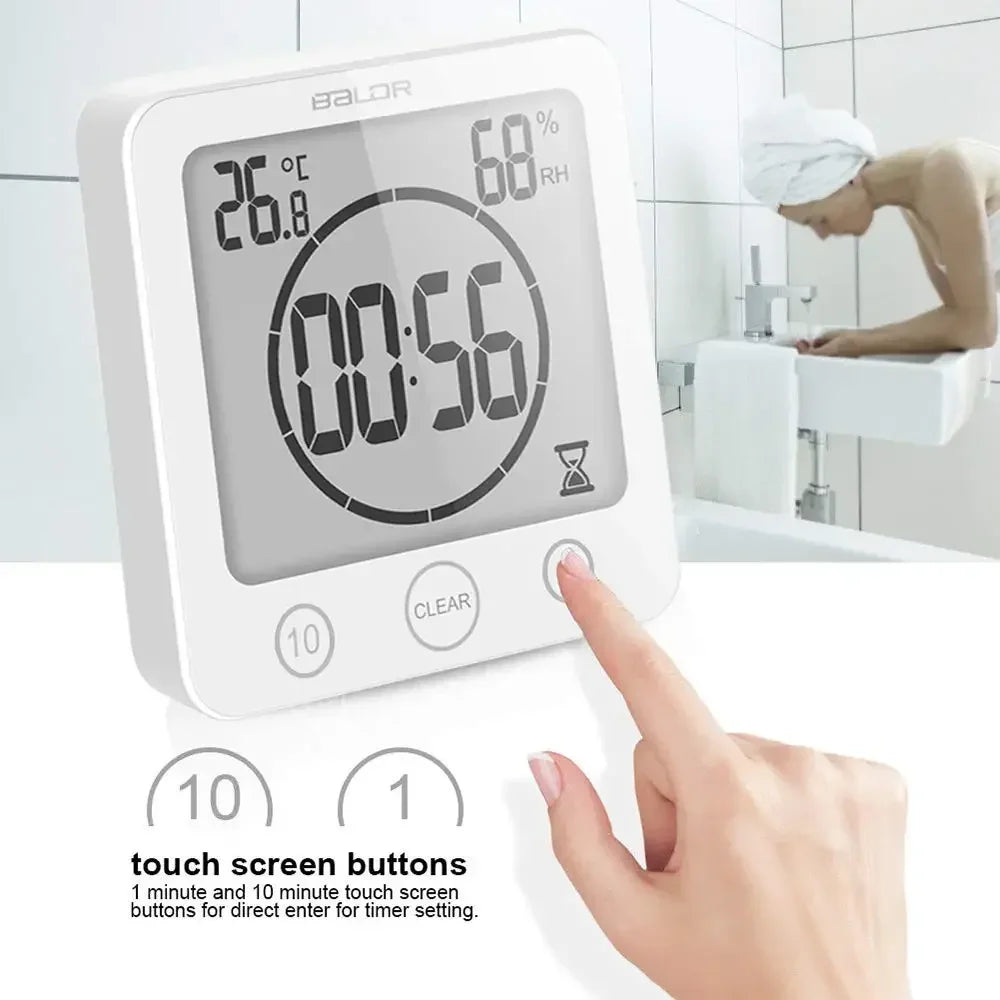 Digital Bathroom Wall Clock Timer,Waterproof for Water Spray,Touch Screen watch,Temperature Humidity wall clock for Shower room