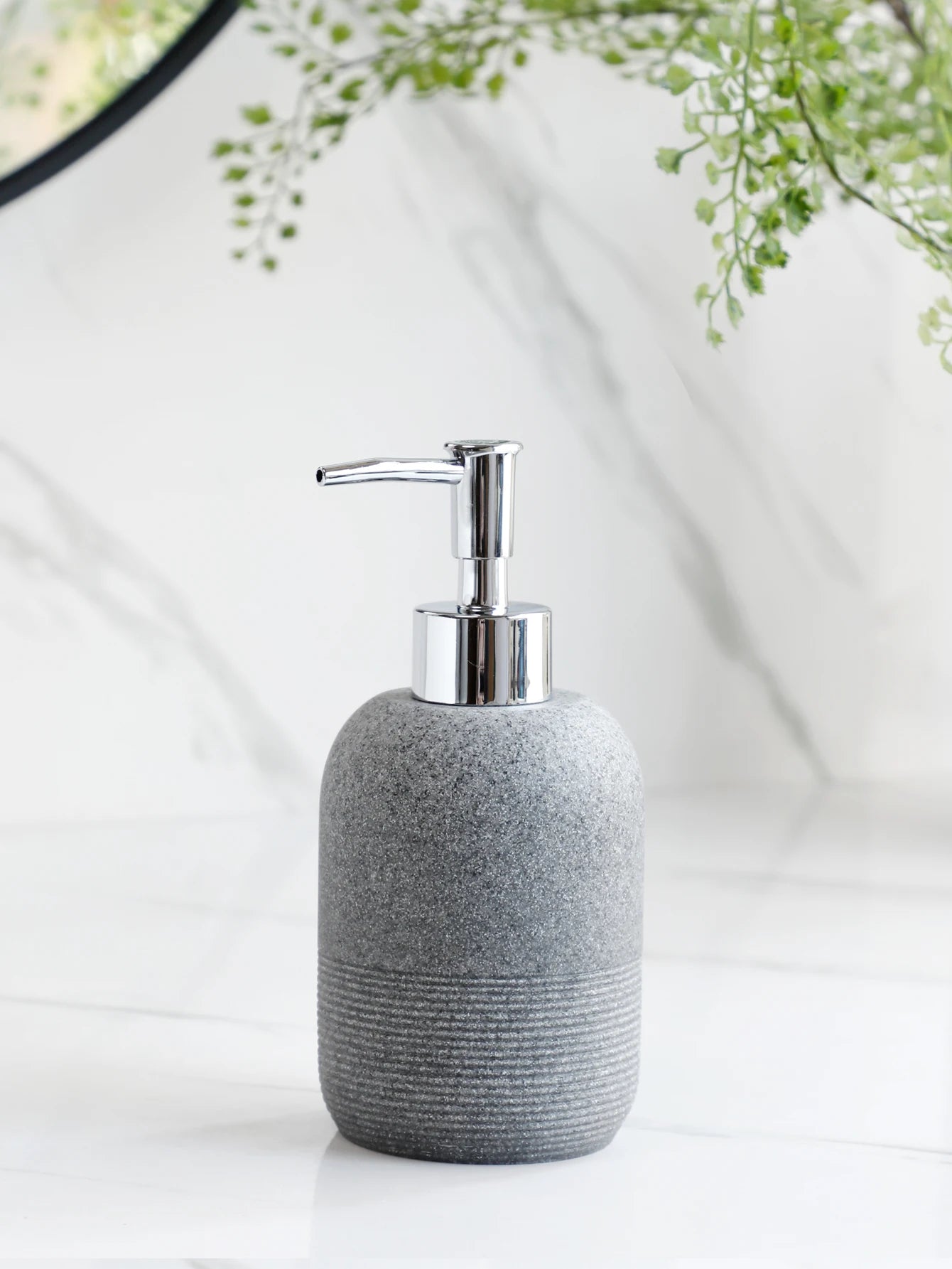 5Pcs athroom Accessories set Lotion Dispenser Toothbrush Holder Tray Tumbler Cup Soap Dish Beige and Grey