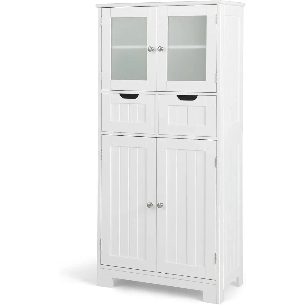 Floor Storage Cabinet, Freestanding Bathroom Cabinet, Tall Storage Organizer Cupboard for Kitchen Living Room