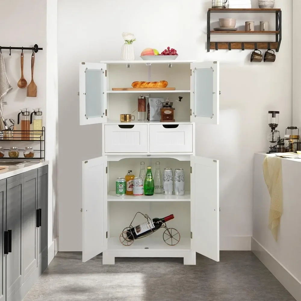 Floor Storage Cabinet, Freestanding Bathroom Cabinet, Tall Storage Organizer Cupboard for Kitchen Living Room