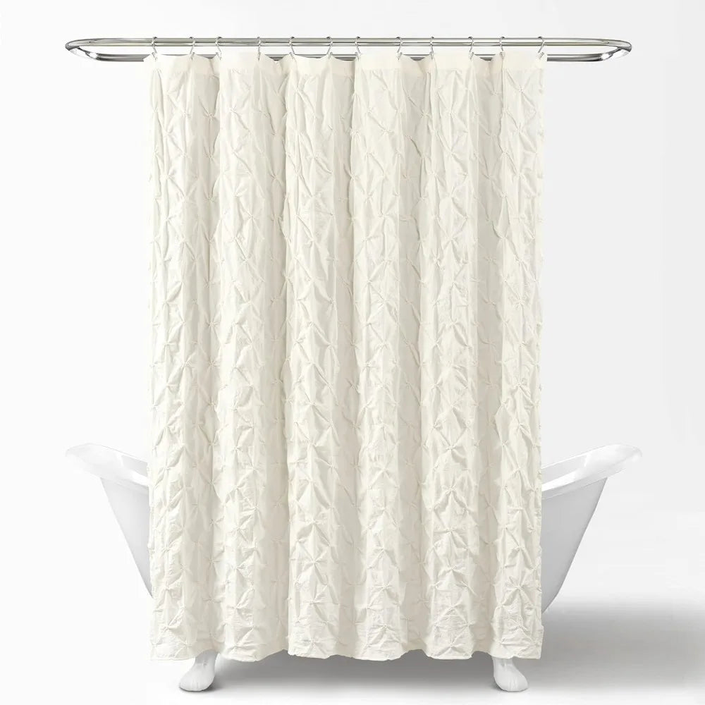 Designs White Boho Bohemian Bathroom Fabric Bath Shower Curtain - Solid Color Shabby Chic Luxurious, Shower Curtains