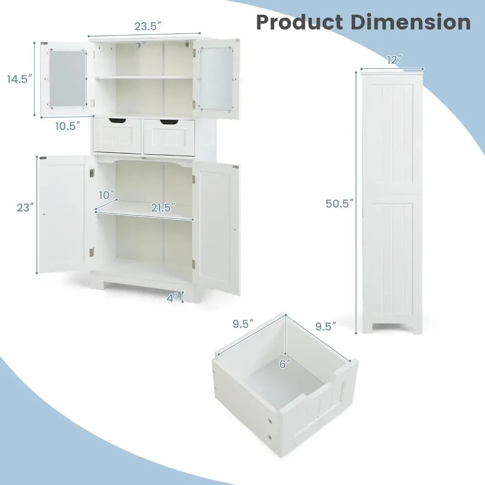 Floor Storage Cabinet, Freestanding Bathroom Cabinet, Tall Storage Organizer Cupboard for Kitchen Living Room