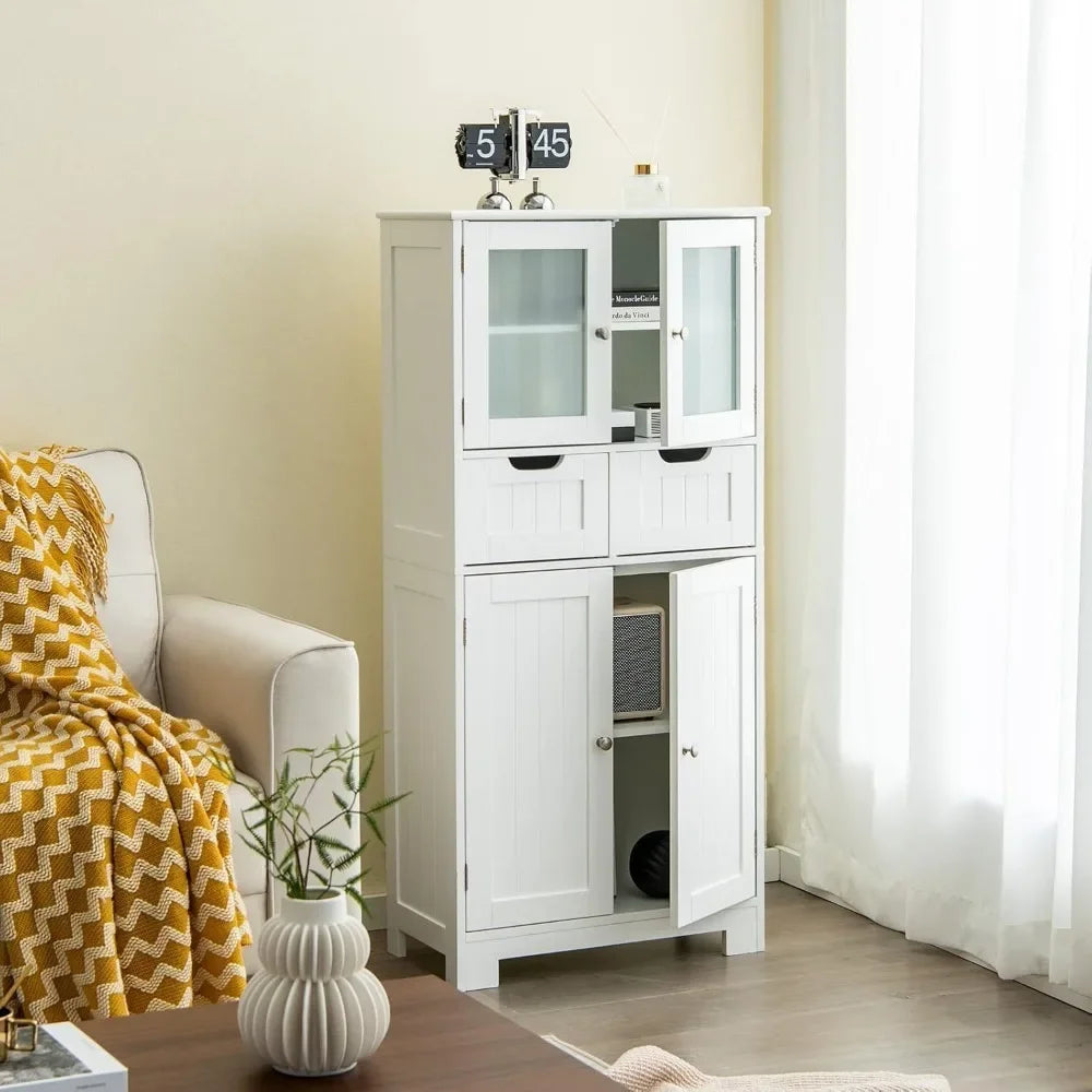 Floor Storage Cabinet, Freestanding Bathroom Cabinet, Tall Storage Organizer Cupboard for Kitchen Living Room