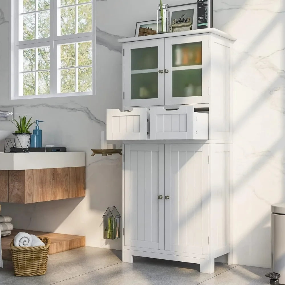 Floor Storage Cabinet, Freestanding Bathroom Cabinet, Tall Storage Organizer Cupboard for Kitchen Living Room