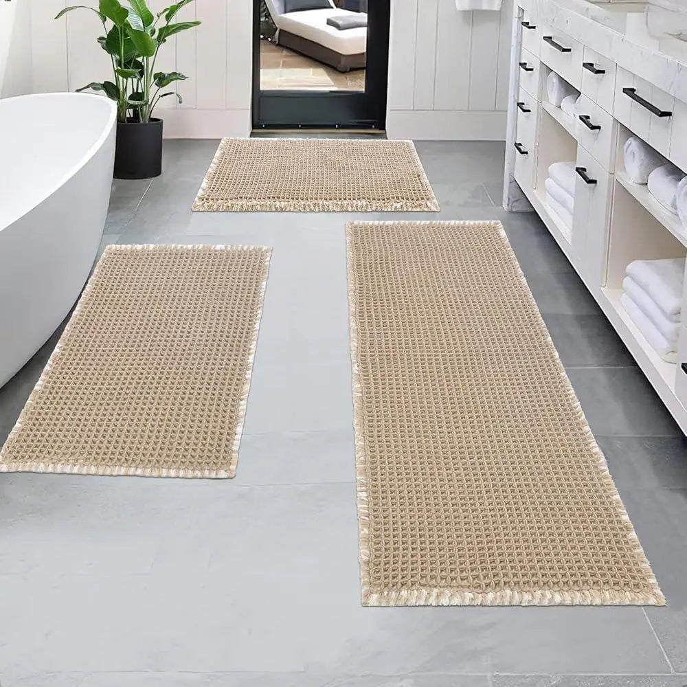 Thick Soft Bathroom Rugs Set 3 Piece Non Slip Absorbent Waffle Floor Mats Shower and Home Decor