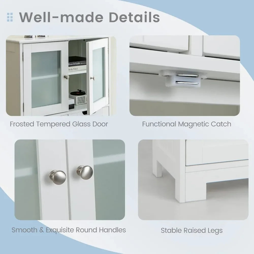 Floor Storage Cabinet, Freestanding Bathroom Cabinet, Tall Storage Organizer Cupboard for Kitchen Living Room