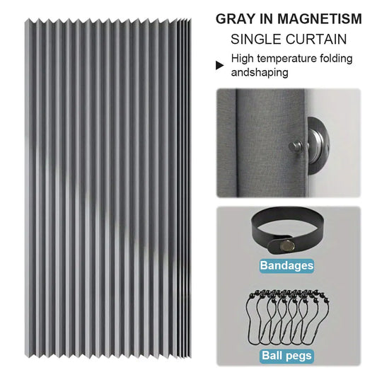 Foldable Magnetic Shower Curtain Waterproof Bath Curtain with 14 Hooks Privacy Bathroom Divider for Bathroom