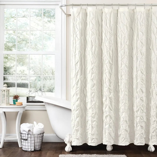 Designs White Boho Bohemian Bathroom Fabric Bath Shower Curtain - Solid Color Shabby Chic Luxurious, Shower Curtains
